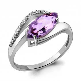 Серебряное кольцо AQUAMARINE А6575804А с фианитом и аметистом А6575804А фото