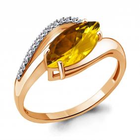 Кольцо из золочёного серебра AQUAMARINE А6575806А-п с фианитом и цитрином А6575806А-п фото