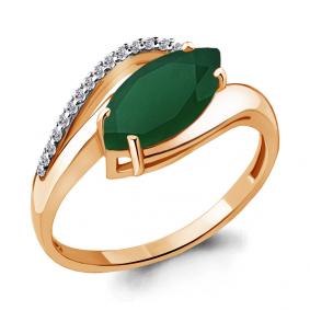 Кольцо из золочёного серебра AQUAMARINE А6575809А-п с фианитом и агатом А6575809А-п фото