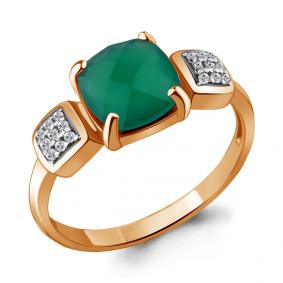 Кольцо из золочёного серебра AQUAMARINE А6577309А-п с фианитом и агатом А6577309А-п фото