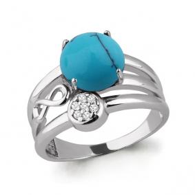 Серебряное кольцо AQUAMARINE А6577594А с фианитом и бирюзой А6577594А фото