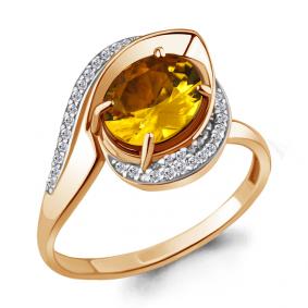 Кольцо из золочёного серебра AQUAMARINE А6579006А-п с фианитом и цитрином А6579006А-п фото