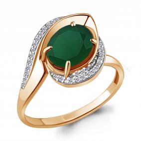 Кольцо из золочёного серебра AQUAMARINE А6579009А-п с фианитом и агатом А6579009А-п фото
