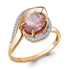 Кольцо из золочёного серебра AQUAMARINE А6579090А-п с фианитом и морганитом А6579090А-п фото