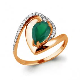 Кольцо из золочёного серебра AQUAMARINE А6579109А-п с фианитом и агатом А6579109А-п фото