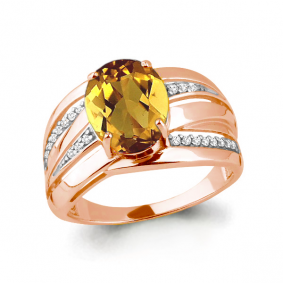 Кольцо из золочёного серебра AQUAMARINE А6579206А-п с фианитом и цитрином А6579206А-п фото