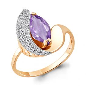 Кольцо из золочёного серебра AQUAMARINE А6579304А-п с фианитом и аметистом А6579304А-п фото