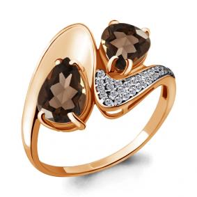 Кольцо из золочёного серебра AQUAMARINE А6579401А-п с фианитом и раухтопазом А6579401А-п фото