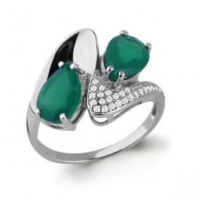 Серебряное кольцо AQUAMARINE А6579409А с фианитом и агатом А6579409А фото