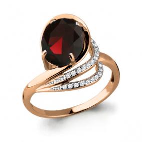 Кольцо из золочёного серебра AQUAMARINE А6579585А-п с фианитом и гранатом А6579585А-п фото