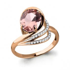 Кольцо из золочёного серебра AQUAMARINE А6579590А-п с фианитом и морганитом А6579590А-п фото