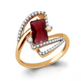 Кольцо из золочёного серебра AQUAMARINE А6579785А-п с фианитом и гранатом А6579785А-п фото