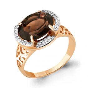 Кольцо из золочёного серебра AQUAMARINE А6580001А-п с фианитом и раухтопазом А6580001А-п фото
