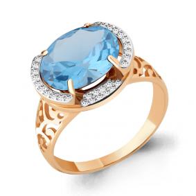 Кольцо из золочёного серебра AQUAMARINE А6580092А-п с топазом и фианитом А6580092А-п фото