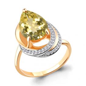 Кольцо из золочёного серебра AQUAMARINE А6580311А-п с фианитом и кварцем А6580311А-п фото