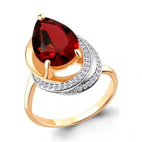 Кольцо из золочёного серебра AQUAMARINE А6580385А-п с фианитом и гранатом А6580385А-п фото