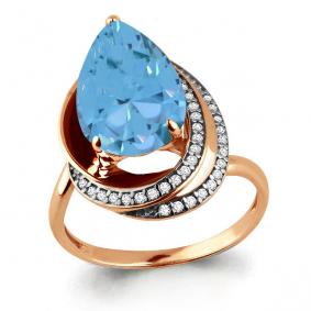 Кольцо из золочёного серебра AQUAMARINE А6580388А-п с фианитом и турмалином А6580388А-п фото