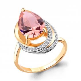 Кольцо из золочёного серебра AQUAMARINE А6580390А-п с фианитом и морганитом А6580390А-п фото