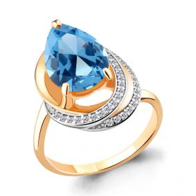 Кольцо из золочёного серебра AQUAMARINE А6580392А-п с топазом и фианитом А6580392А-п фото