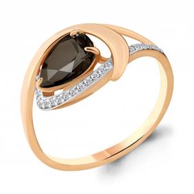 Кольцо из золочёного серебра AQUAMARINE А6580401А-п с фианитом и кварцем А6580401А-п фото