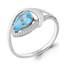 Серебряное кольцо AQUAMARINE А6580402А с топазом и фианитом А6580402А фото
