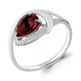 Серебряное кольцо AQUAMARINE А6580403А с фианитом и гранатом А6580403А фото