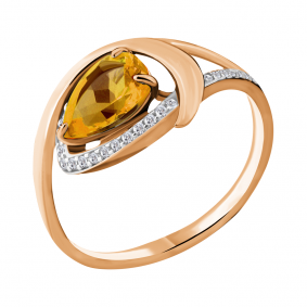 Кольцо из золочёного серебра AQUAMARINE А6580406А-п с фианитом и цитрином А6580406А-п фото