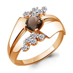 Кольцо из золочёного серебра AQUAMARINE А6581401А-п с фианитом и раухтопазом А6581401А-п фото