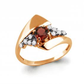 Кольцо из золочёного серебра AQUAMARINE А6581603А-п с фианитом и гранатом А6581603А-п фото