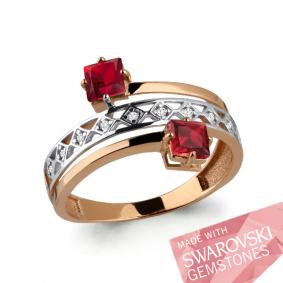 Кольцо из золочёного серебра AQUAMARINE А65845502А-пк с фианитом и топазом Swarovski А65845502А-пк фото