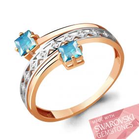 Кольцо из золочёного серебра AQUAMARINE А65845506А-пк с фианитом и топазом Swarovski А65845506А-пк фото