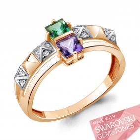 Кольцо из золочёного серебра AQUAMARINE А65846525А-п с фианитом и топазом Swarovski А65846525А-п фото