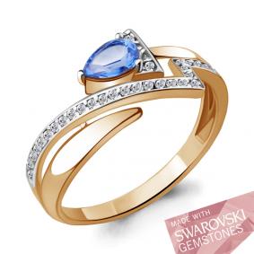 Кольцо из золочёного серебра AQUAMARINE А65858501А-п с фианитом и топазом Swarovski А65858501А-п фото