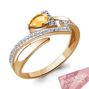 Кольцо из золочёного серебра AQUAMARINE А65858505А-п с фианитом и топазом Swarovski А65858505А-п фото