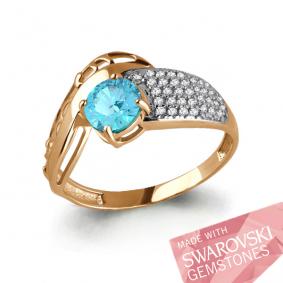 Кольцо из золочёного серебра AQUAMARINE А65860508А-п с фианитом и топазом Swarovski А65860508А-п фото