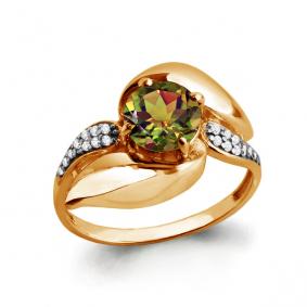 Кольцо из золочёного серебра AQUAMARINE А6587119А-п с фианитом и султанитом А6587119А-п фото