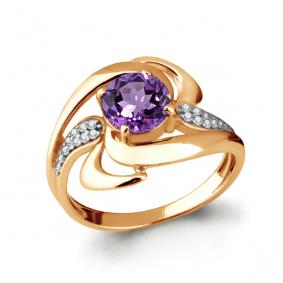 Кольцо из золочёного серебра AQUAMARINE А6587504А-п с фианитом и аметистом А6587504А-п фото