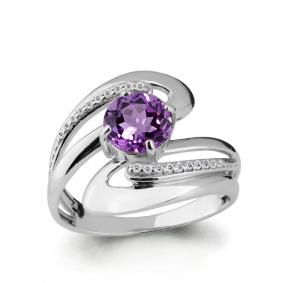 Серебряное кольцо AQUAMARINE А6587804А с фианитом и аметистом А6587804А фото