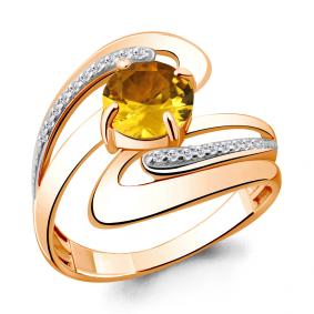 Кольцо из золочёного серебра AQUAMARINE А6587806А-п с фианитом и цитрином А6587806А-п фото