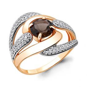 Кольцо из золочёного серебра AQUAMARINE А6587901А-п с фианитом и раухтопазом А6587901А-п фото