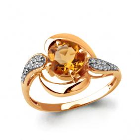 Кольцо из золочёного серебра AQUAMARINE А6588006А-п с фианитом и цитрином А6588006А-п фото