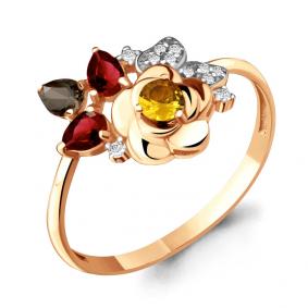 Кольцо из золочёного серебра AQUAMARINE А6588247А-пк с фианитом, цитрином, гранатом, миксом камней и раухтопазом А6588247А-пк фото