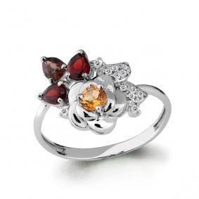 Серебряное кольцо AQUAMARINE А6588247А с фианитом, цитрином, гранатом, миксом камней и раухтопазом А6588247А фото