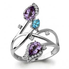 Серебряное кольцо AQUAMARINE А6588330А с топазом, фианитом, аметистом и миксом камней А6588330А фото