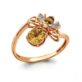 Кольцо из золочёного серебра AQUAMARINE А6588486-п с фианитом, цитрином и эмалью А6588486-п фото
