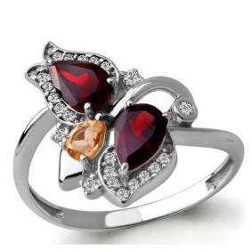 Серебряное кольцо AQUAMARINE А6588537А с фианитом, цитрином, гранатом и миксом камней А6588537А фото