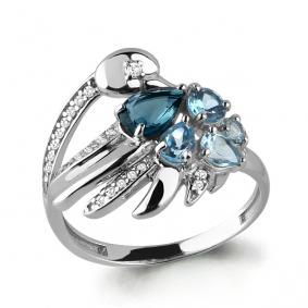 Серебряное кольцо AQUAMARINE А6588766А с топазом, фианитом, миксом камней и Лондон топазом А6588766А фото