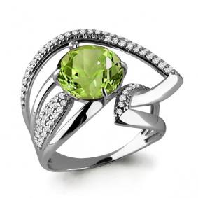 Серебряное кольцо AQUAMARINE А6589689А с фианитом и хризолитом А6589689А фото