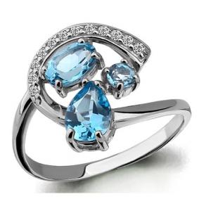 Серебряное кольцо AQUAMARINE А6592505А с топазом и фианитом А6592505А фото
