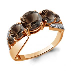 Кольцо из золочёного серебра AQUAMARINE А6592601А-пк с фианитом, кварцем, миксом камней и раухтопазом А6592601А-пк фото